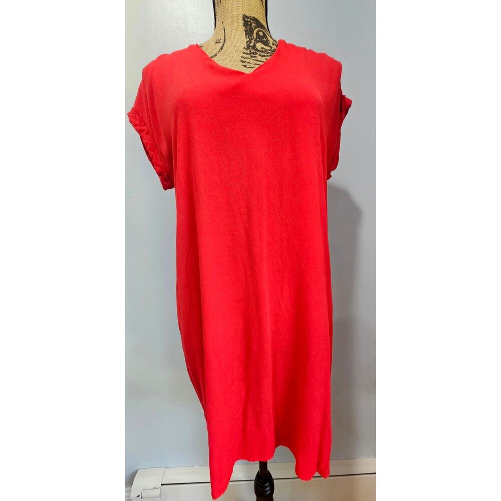Apricot Coral Dress Red Midi Stretch Viscose Casual T Shirt Shift Dress Sz M